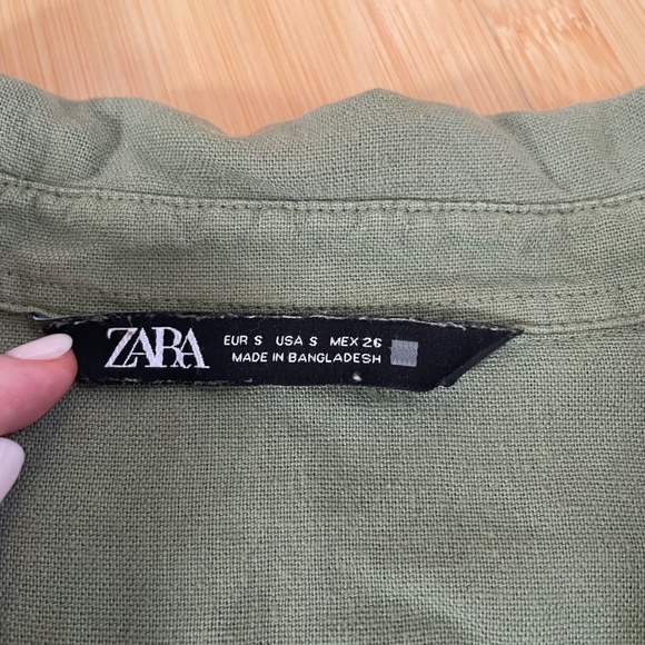 Zara Olive Green Linen Belted Midi Dress in Medium - Picture 7 of 11